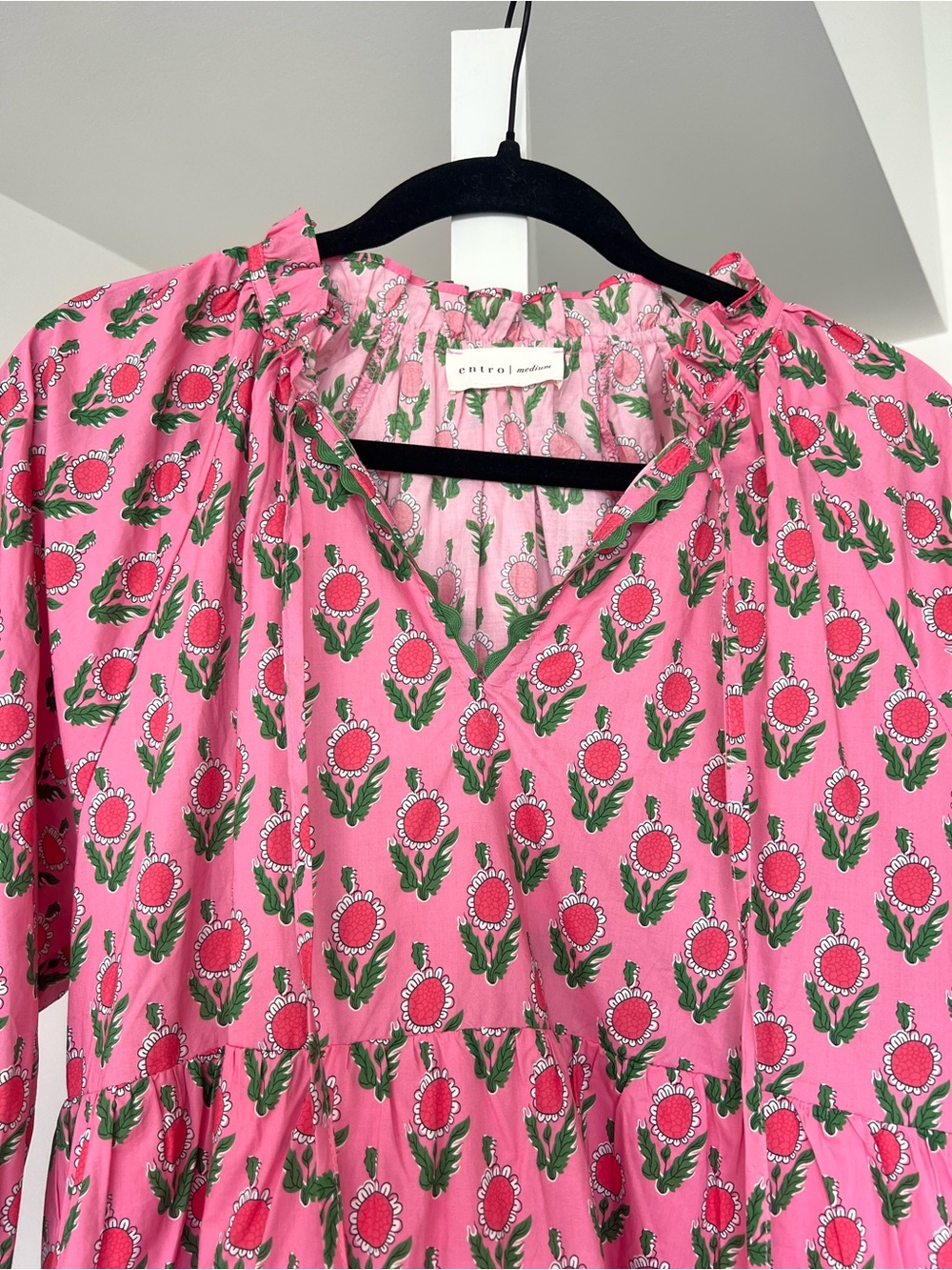 Entro Pink & Green Floral Cotton Mini Dress Sz M - Picture 6 of 14